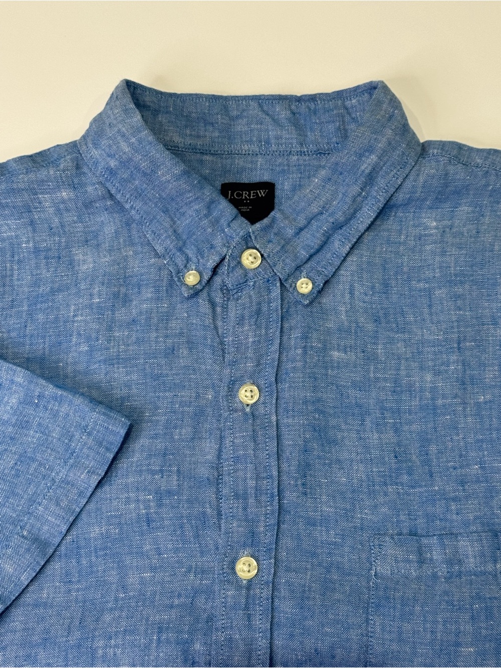 J. Crew Men’s XL 100% Linen Short Sleeve Button Down Light Blue Lightweight